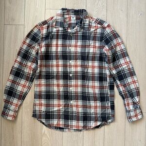 Uniqlo Men's Plaid Flannel Shirt in Navy & Orange Size Small